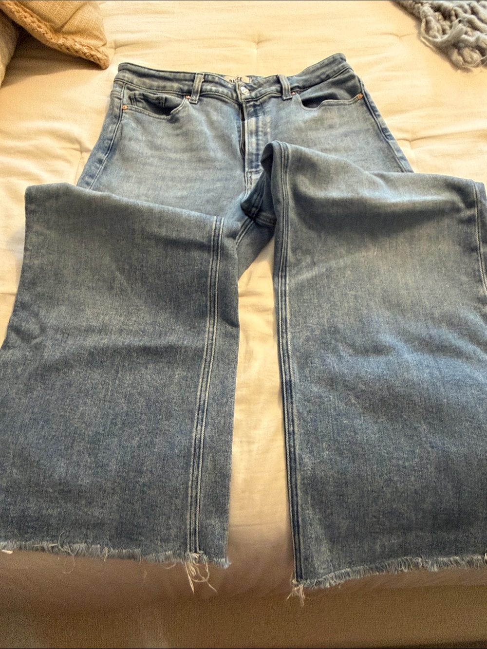 PAIGE Light Blue Wide-Leg Jeans with Raw Hem